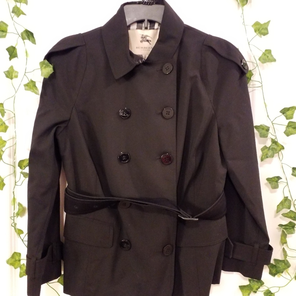 Burberry Wool Peacoat, US Size 10, Black, With Belt, NWOT
